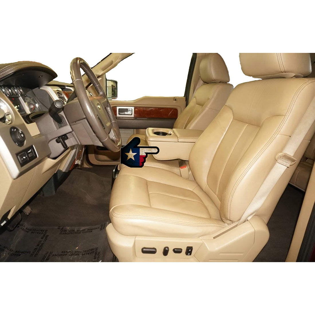Front view of seat cover in Medium Camel for Ford F150