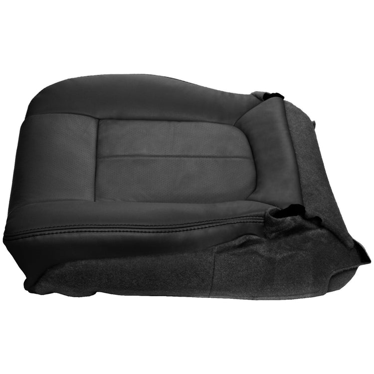 2009 - 2010 Ford F150 Lariat Super Cab - Passenger Side Bottom Cover - Bucket or 40/20/40 Seats - OEM Material Config. Leather/Vinyl - Charcoal Black with Ford Natural Perf Center Inserts and Accent Stitching