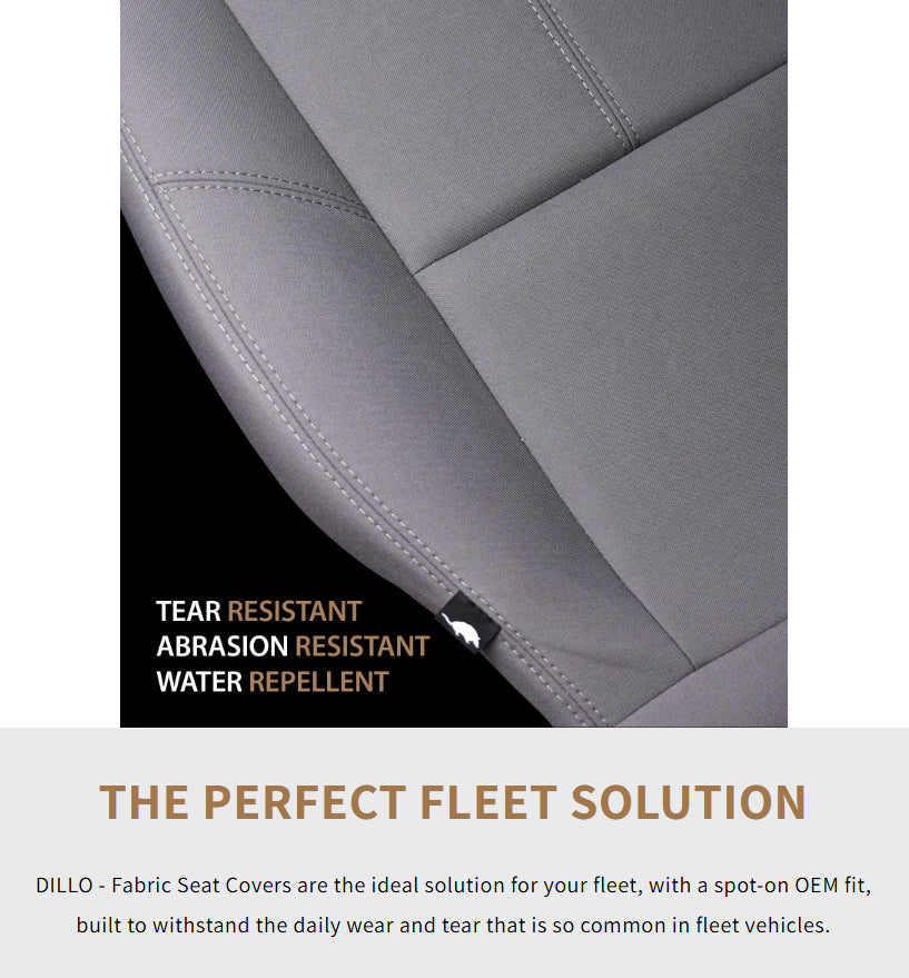 Close-up of Dillo Tough seat material with branding text
