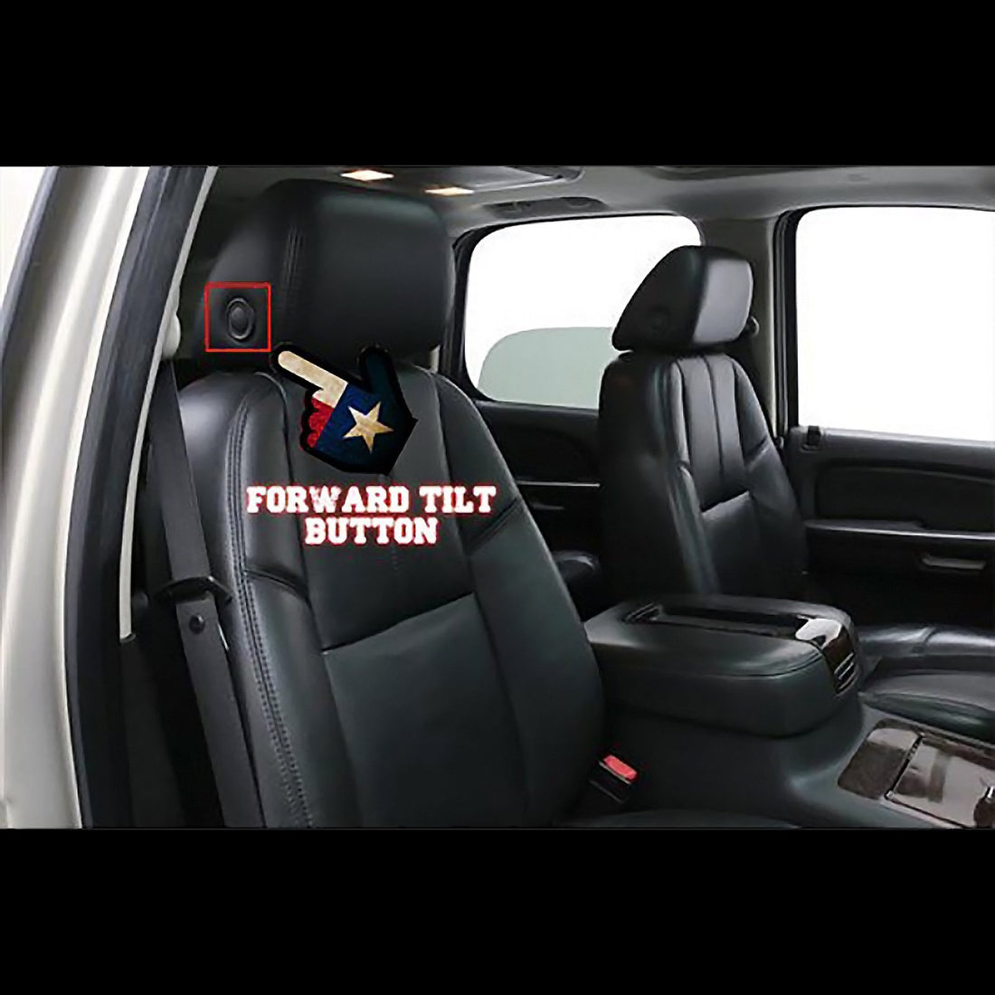 Arrow pointing to Escalade headrest tilt button