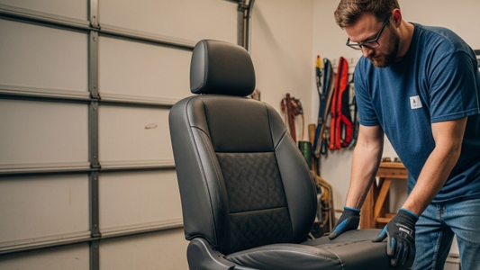 Black leather truck seat interior with clean stitching and modern design