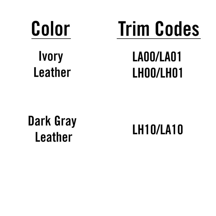 Trim code chart for matching interior color