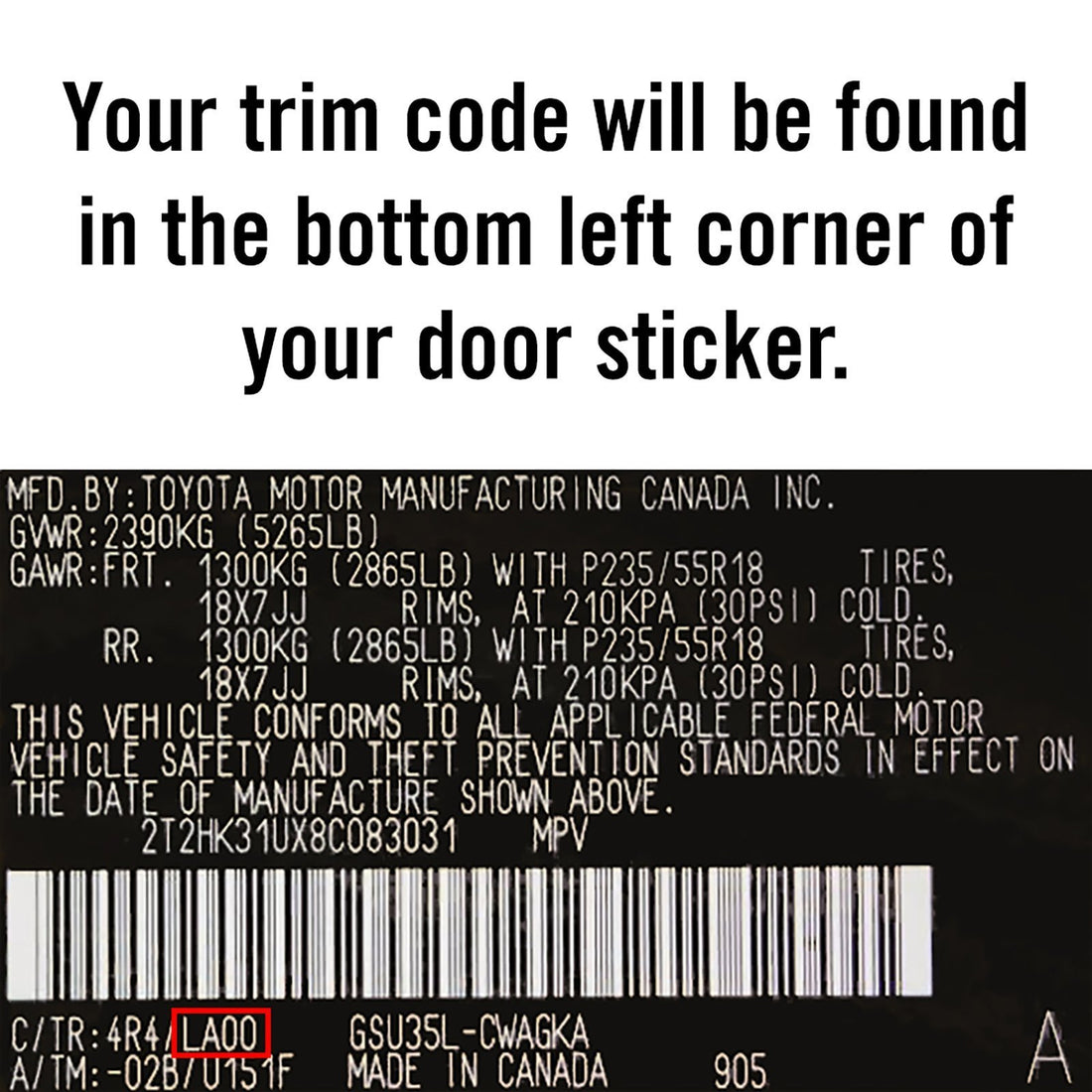 Door sticker showing where to find your vehicle's trim code